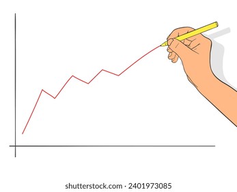 Hand writes growth graph. Vector illustration isolated on white background