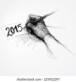 Hand writes number / Realistic sketch of Happy New Year Card 