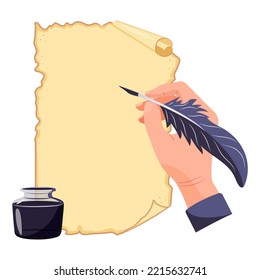 Hand escribe con lápiz sobre una vieja hoja de papiro. Papel antiguo con tinta. Vaciado para poesía.