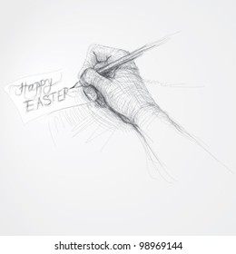 Hand writes Ã¢Â?Â?Happy EASTERÃ¢Â?Â� / realistic sketch