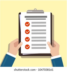 The hand writes the text. Choose the answer. Passing the test. Image of a hand with a place for your text. Vector image for your website or design element. You can put your own text on a white sheet
