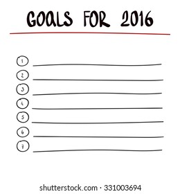 hand writing 2016 Goals with black marker on transparent wipe board