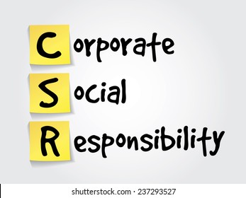 Hand writing acronym Corporate Social Responsibility (CSR) on yellow sticky notes, business vector concept