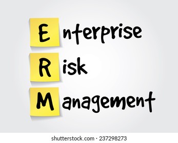 Hand writing acronym Enterprise Risk Management (ERM) on yellow sticky notes, business vector concept