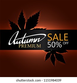 hand writing Autumn text  boder, Banner Sale premium two black leaf maple