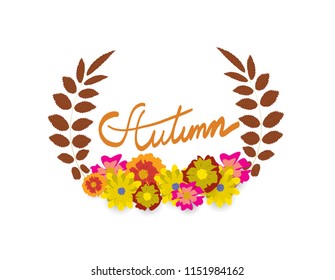 hand writing Autumn text  boder, Banner Sale premium white flower