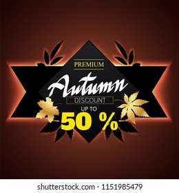 hand writing Autumn text  boder, Banner Sale premium black ribbon