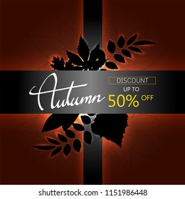 hand writing  Autumn text  boder, Banner Sale premium circle black ribbon leaf maple