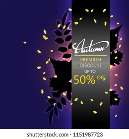 hand writing  Autumn text  boder, Banner Sale premium black ribbon leaf maple