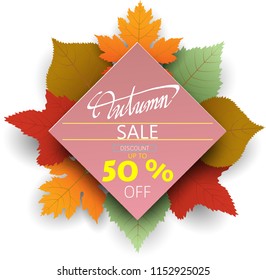 hand writing  Autumn text  boder, Banner premium on pink background