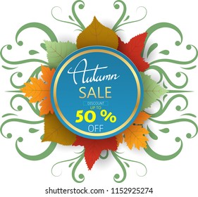 hand writing Autumn text  boder, Banner premium black gold.