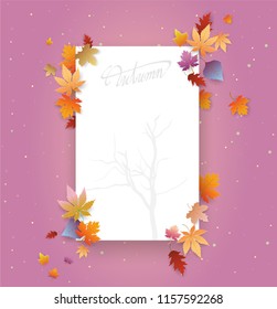 hand writing Autumn text  boder, Banner premium pink.