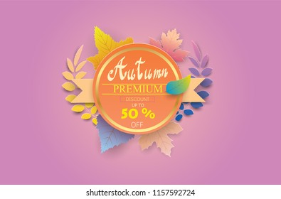hand writing Autumn text boder, Banner premium pink