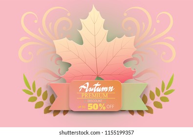 hand writing  Autumn text border orange gold leaves, Banner premium pink