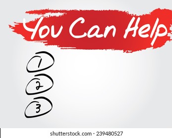 Hand writing Blank You Can Help list, vector concept background