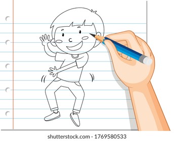 Hand writing of boy dancing outline illustration