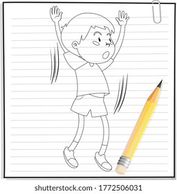 Hand writing of boy jumping outline illustration