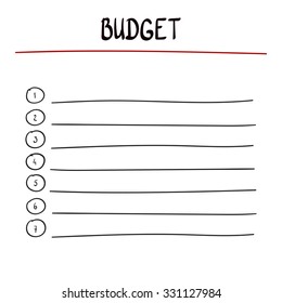  hand writing BUDGET  with marker on board. Blank list of BUDGET