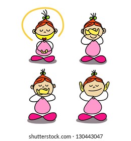 hand writing cartoon character girls meditation