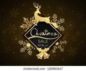hand writing christmas sale border, Banner premium black gold,happy new year.