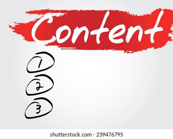Hand writing Content Blank List, vector concept background