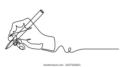hand writing continuous one line drawing, continuous line drawing of hand writing or drawings. vector illustration for banner, poster, web, template, business card. Minimalism design sketch. 