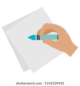 hand writing with crayon in notebook sheet