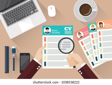 Hand writing Curriculum Vitae application paper sheet. Flat style vector Illustration