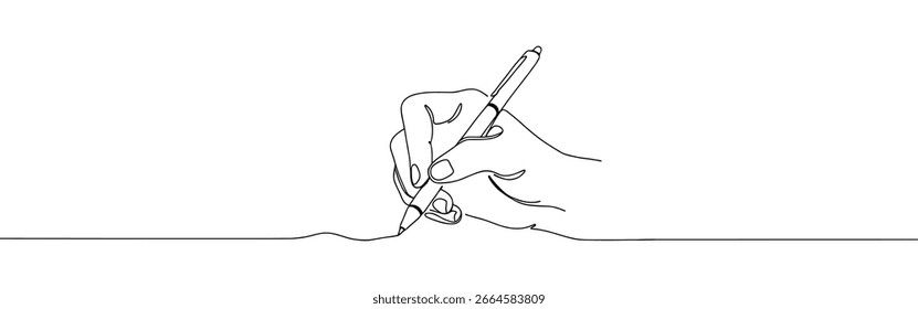Hand writing or drawing continuous one line drawing. Line with pen.