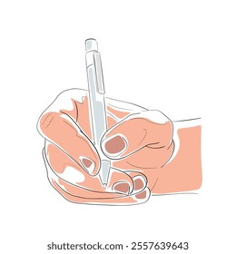 Hand writing, education, isolated vector line art flat design illustration