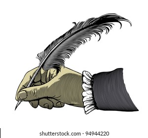 Hand writing with a feather