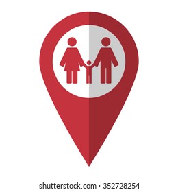 Hand writing with a feather - vector icon; red map  pointer