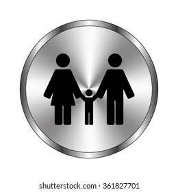 Hand writing with a feather - vector icon;  metal button