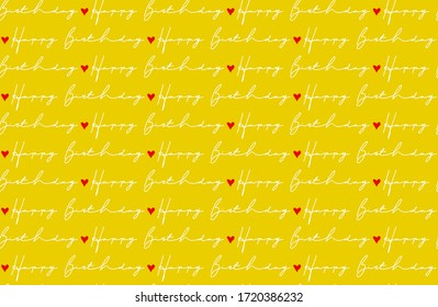 Hand Writing Happy Birthday Text with Small Hearts Repeating Vector Pattern Isolated Background