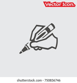 hand writing icon isolated sign symbol and flat style for app, web and digital design. Vector illustration.