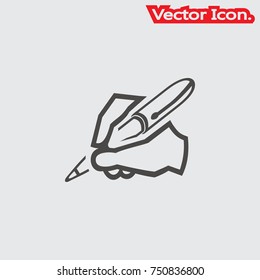 hand writing icon isolated sign symbol and flat style for app, web and digital design. Vector illustration.