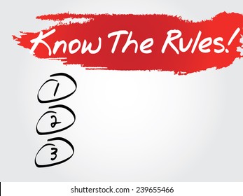 Hand writing Know The Rules Blank List, vector concept background