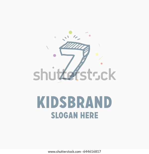 Hand Writing Letter 7 Logo Funky Stock Vector Royalty Free 644616817