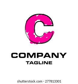 Hand writing letter C logo, funky pink stroke logotype
