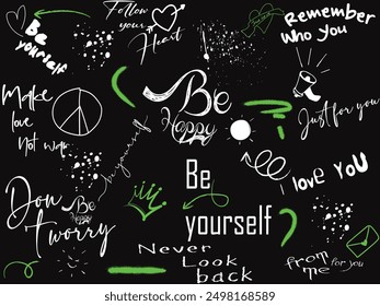 Hand writing lettering print design seamless pattern, Seamless handwriting pattern, Hand writing words pattern seamless vector, hand drawn pattern street, Set of vector black hand writing phrases