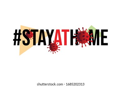hand writing lettering stay at home covid 19 warning