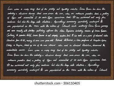 Hand writing Lorem Ipsum articles on chalkboard.