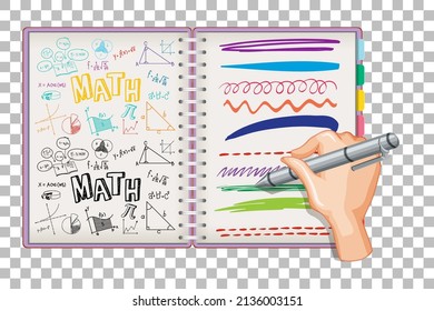 Hand writing math formula and doodle on notebook grid background illustration