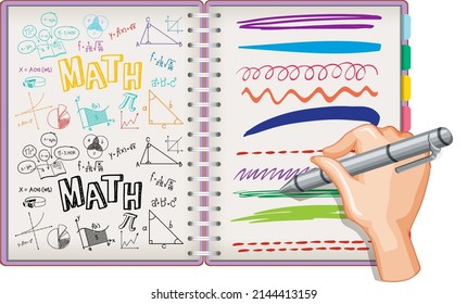 Handgeschriebene Mathematik-Formel und Doodle auf Notebook-Illustration