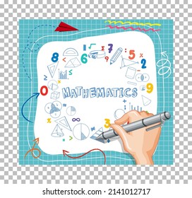 Hand writing math formula on paper note with grid background illustration