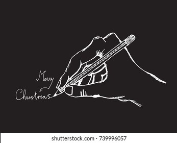 hand writing "Merry Christmas" illustration sketch hand drawn
