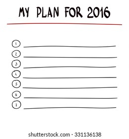  hand writing MY PLAN FOR 2016  with marker on board. Blank list of MY PLAN FOR 2016