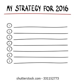 hand writing MY STRATEGY FOR 2016  with black marker on transparent  board