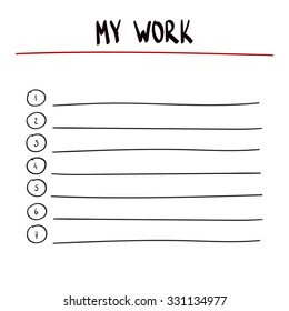  hand writing MY WORK  with marker on board. Blank list of MY WORK for year 2016 
