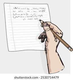 hand writing note on paper isolated illustration on white background